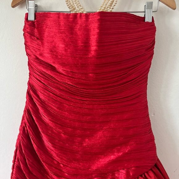 EUC VTG 90s Morton Miles Satin Red Strapless Cocktail Dress tulle slip - Picture 4 of 15